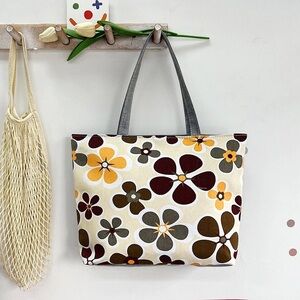 Floral Tote Bag with Gray Handles